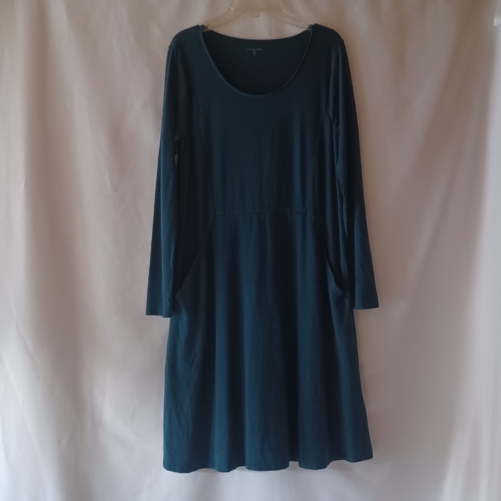 Garnet Hill Everyday A-Line Dress Long Sleeve Stretch Jersey Knit Teal Size XS